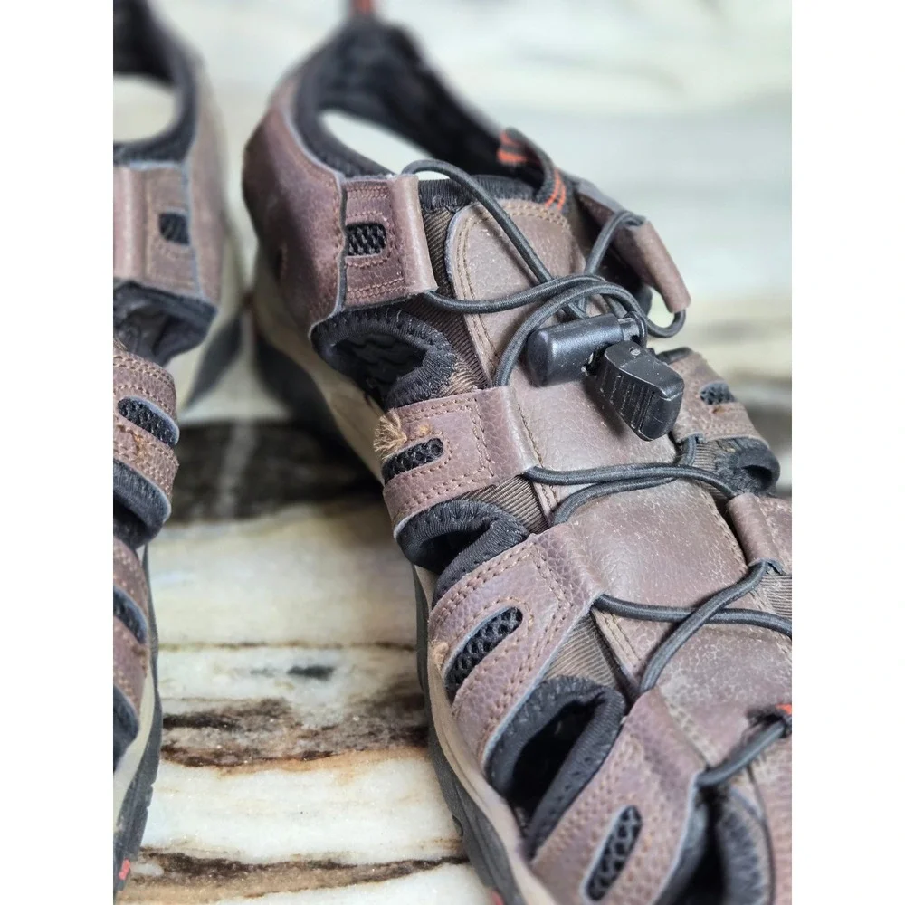Eddie Bauer Troy Mens Brown Leather Hiking Sandals Closed Toe Bungee Size 10